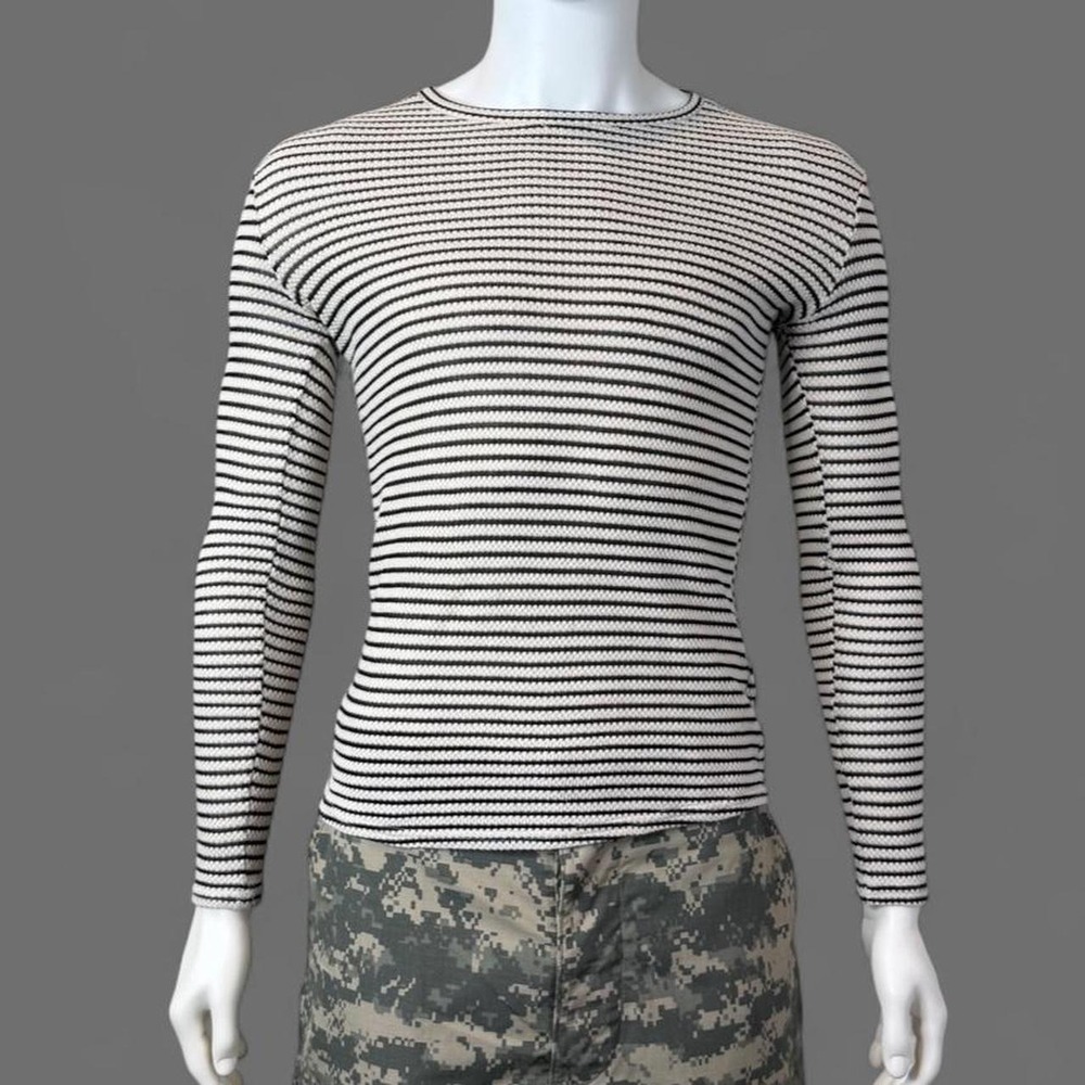 H&M Divided Black White Striped Textured Knit Long Sleeve Top Mens S